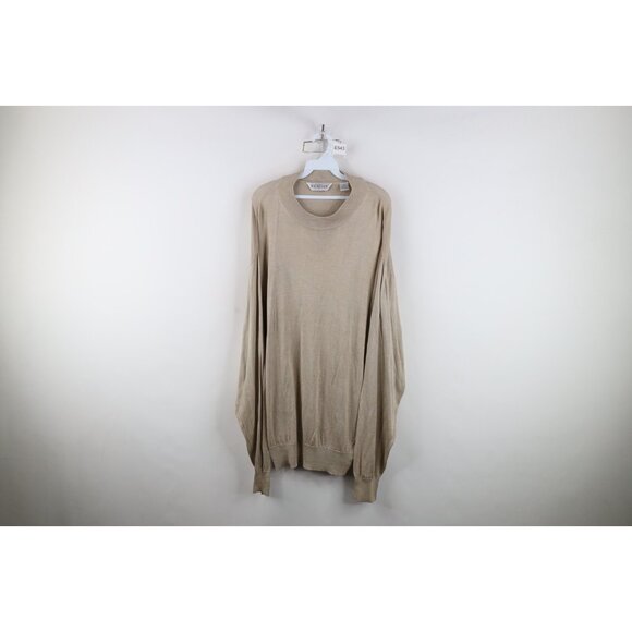 Vintage 90s Genelli Mens 3XL Blank Lightweight Silk Knit Crewneck Sweater Beige - Picture 1 of 14